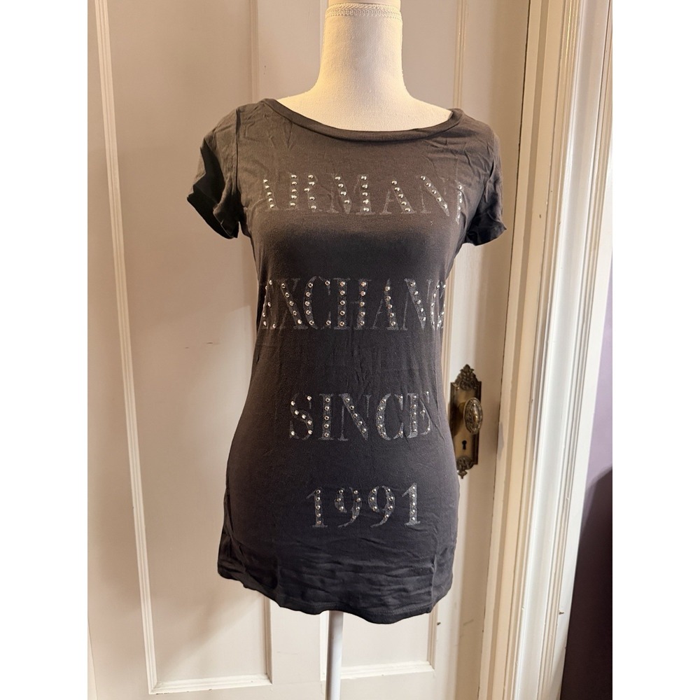Armani‎ Exchange Women's Grey Y2K Bling T-shirt Size M